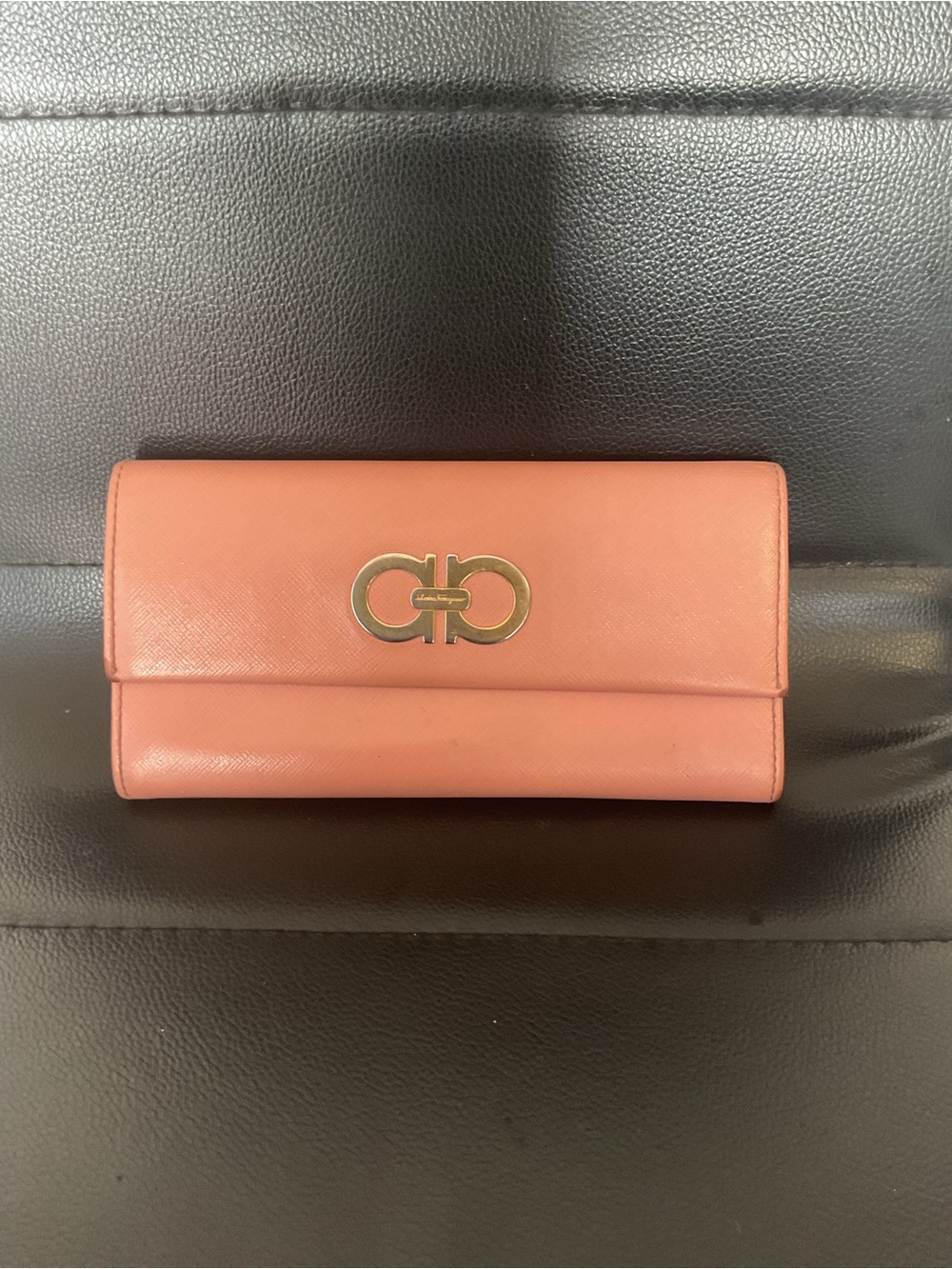 Salvatore Ferragamo Coral Pink Leather Wallet with Gold Gancini